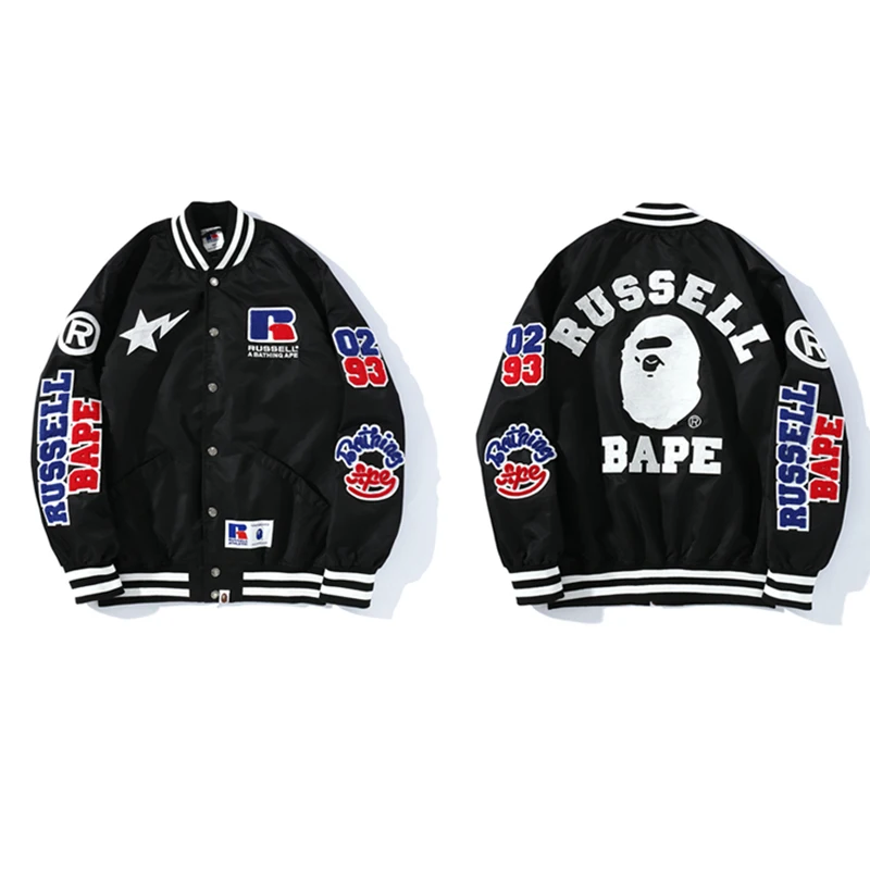 

Зимняя коллекция 2021 года, брендовая куртка с вышивкой Bape Ape Head Рассел athleco, куртка свободного покроя, верхняя одежда, пальто