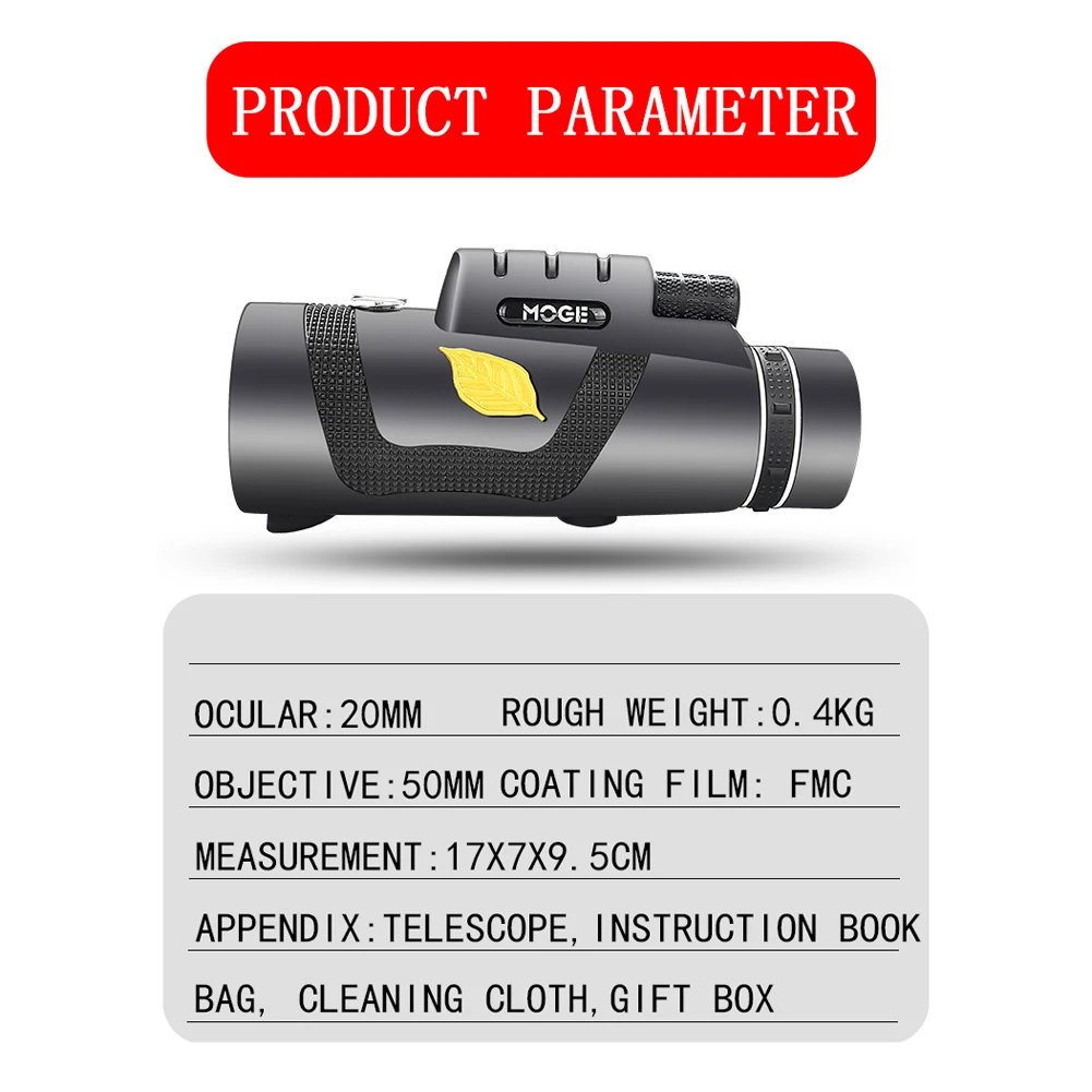 

Monocular Telescope High Power High Definition Telescope Outdoor Telescope Hiking Camping Equipment 12x50 Monocular Telescope