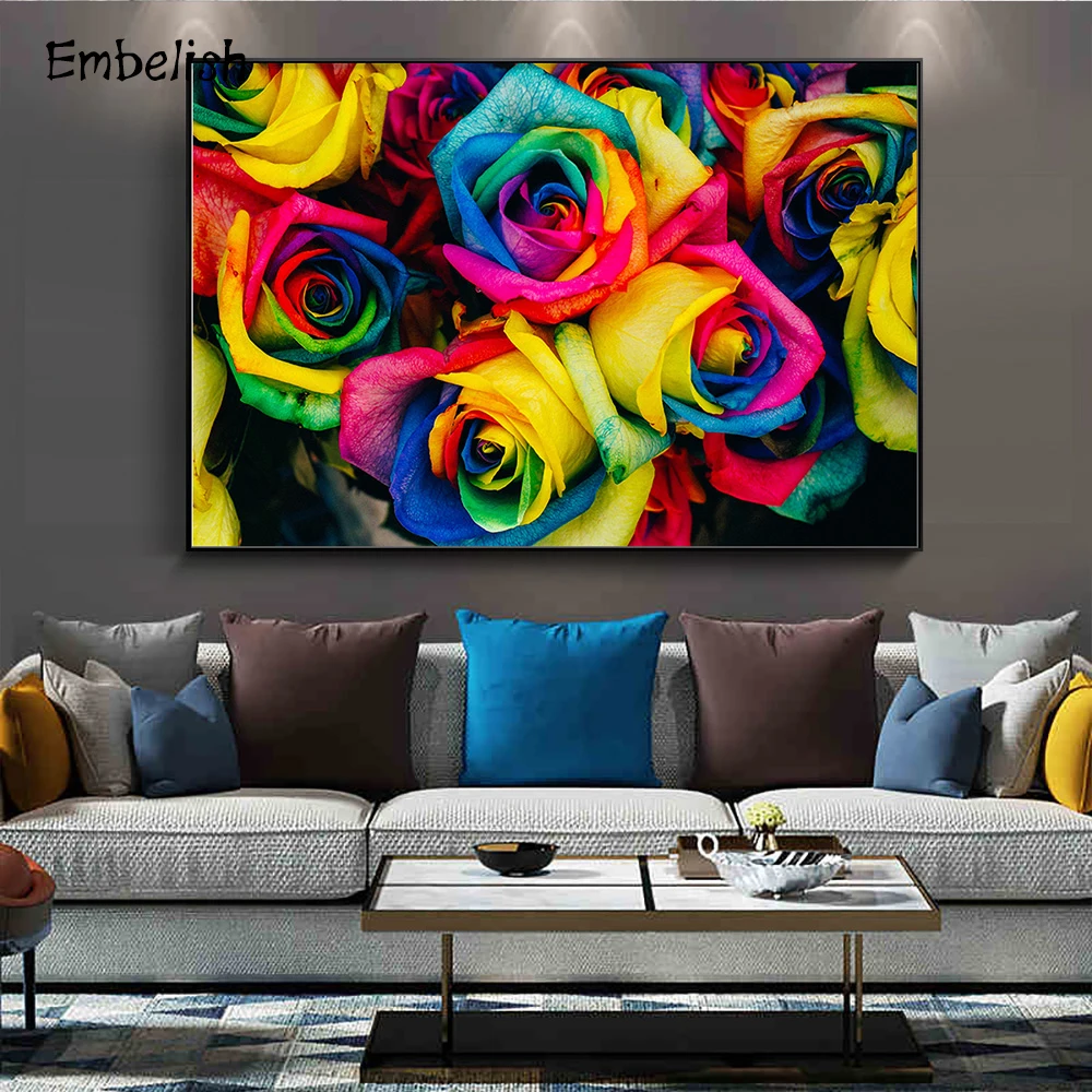 1 Pieces Large Wall Art Flowers Posters For Living Room Colorful Roses HD Print Canvas Paintings Home Decor Pictures | Дом и сад