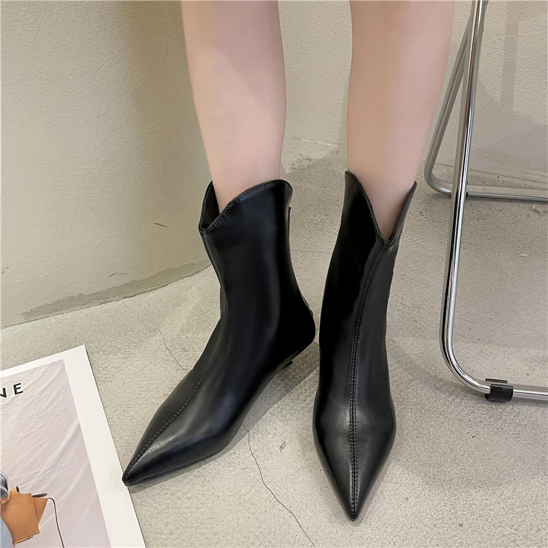 

Pointed Toe Women's Socks Boots Back Zipper Winter New Style PU Short Boots Solid Color Stiletto High Heel Women's Boots 2021