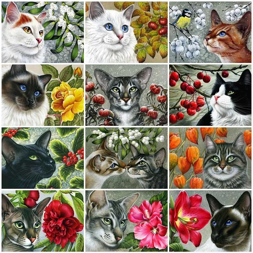 

5D Diy Diamond Painting Cat Full Square/round Diamond Embroidery Animal Cross Stitch Flower Mosaic Sale Home Decorations Gifts