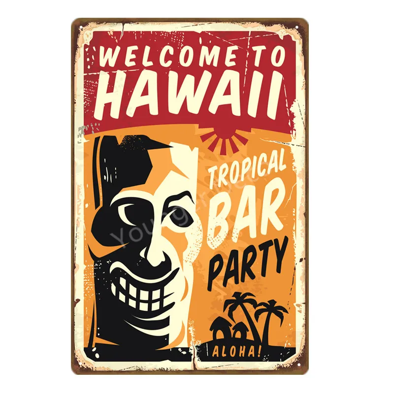 YD0740A Aloha пляжные жестяные вывески винтажные летние металлические настенные таблички Гавайи Тики Бар Декор Дом Приморский декоративная тарелка для серфинга Carft YA040 - Цвет: YD0740A