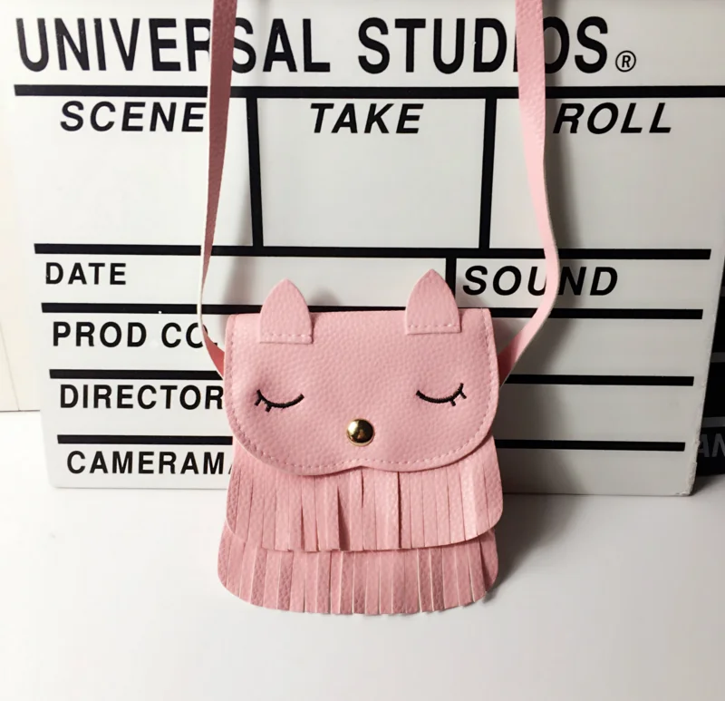 Pink Дети Кошка кошелек кошельки для детей милый узор кисточкой сумки Сумка милый маленький котенок портмоне - Цвет: Pink