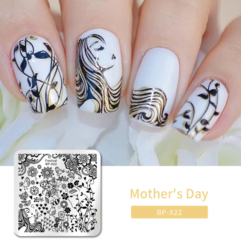 Mothers Day2 BORN PRETTY дизайн ногтей штамп штамповка шаблон цветок геометрии любовь DIY маникюр изображение пластины из нержавеющей стали дизайн ногтей трафарет - Цвет: Mothers Day2