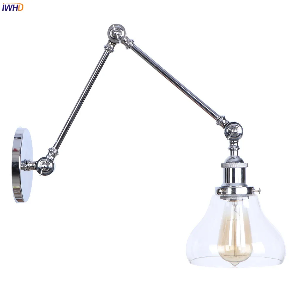 IWHD Silver Swing Long Arm Retro Wall Light Bedroom Bar Cafe Stair Industrial Loft Decor Vintage Lamp Sconce Wandlamp LED | Освещение