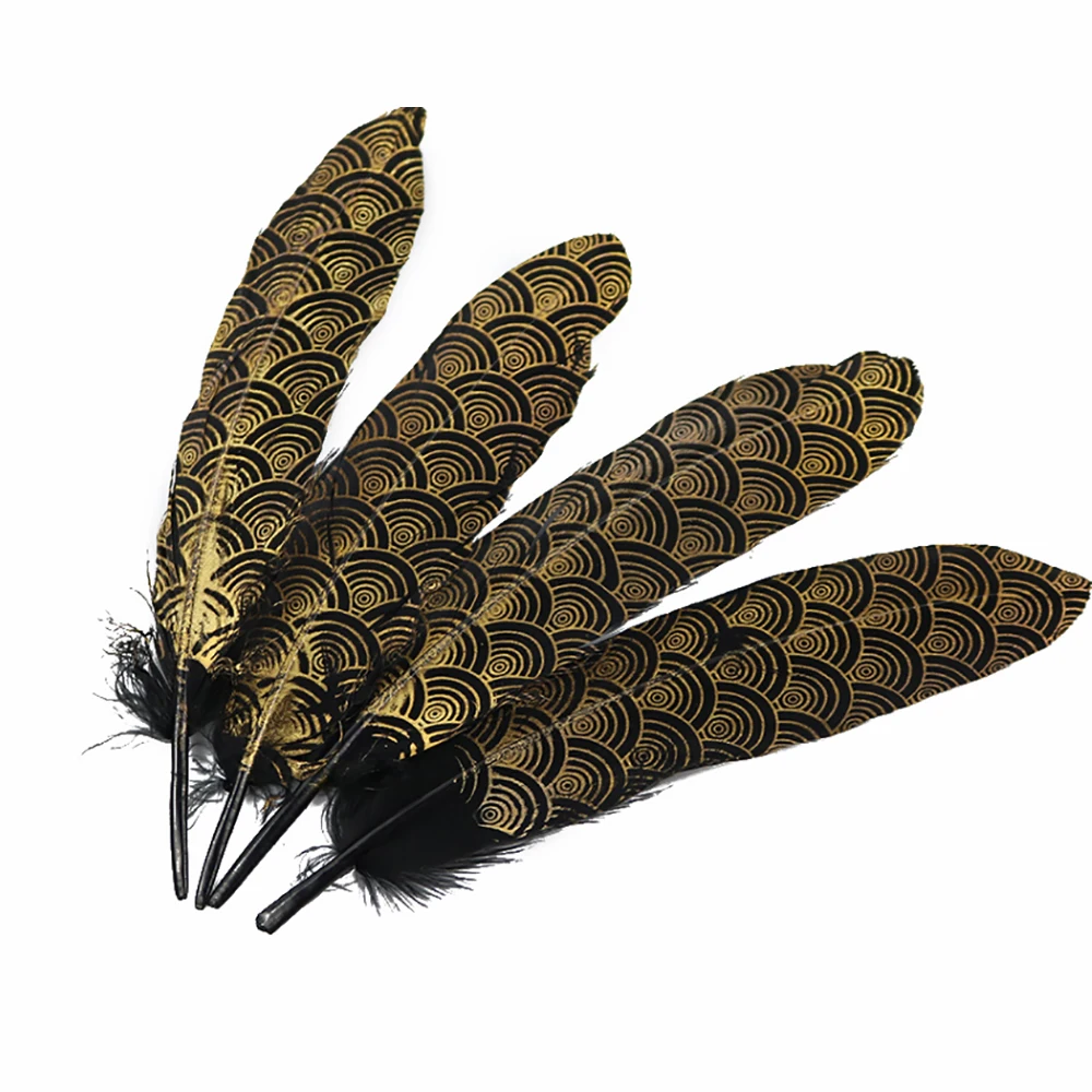 

50pcs Printing Gold Natural Goose Feather Headdress Making 10-15cm Home Decoration Plume for Crafts Diy Accessories