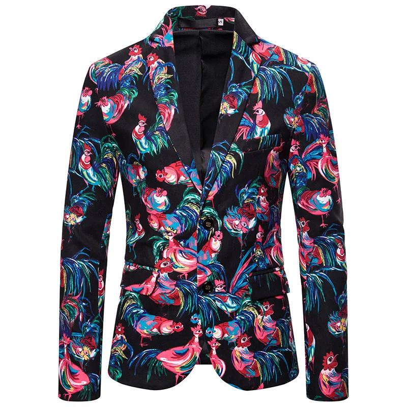 Мужской цветочный костюм пиджак с отложным воротником приталенный стильный