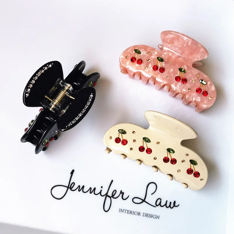 

Exquisite Mutiple Vintage Acetate Checkerboard Hair Claws korean Elegant women Plaid Shark clips Ins Barrette Hair Accessories