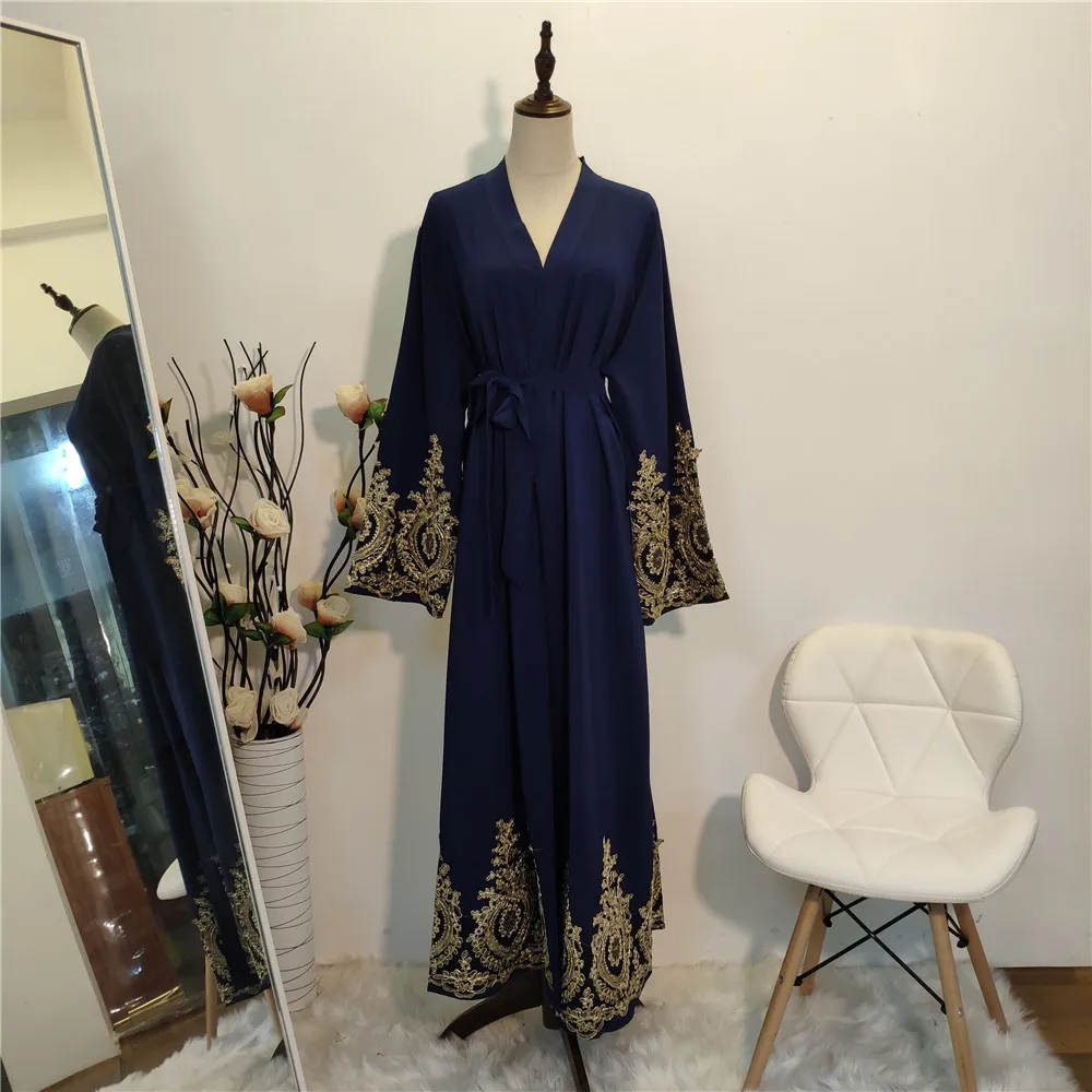 

women cardigan abaya lace up waist long sleeve dress kaftan ramadan EID gown dubai arabic moroccan islamic muslim robe VKDR2177
