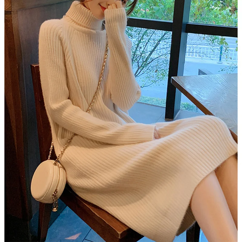 

Spring French Style Mid-length Chenille Woolen Skirt Women's Pullover Lazy Japanese Style Outer Wear Turtleneck Sweater