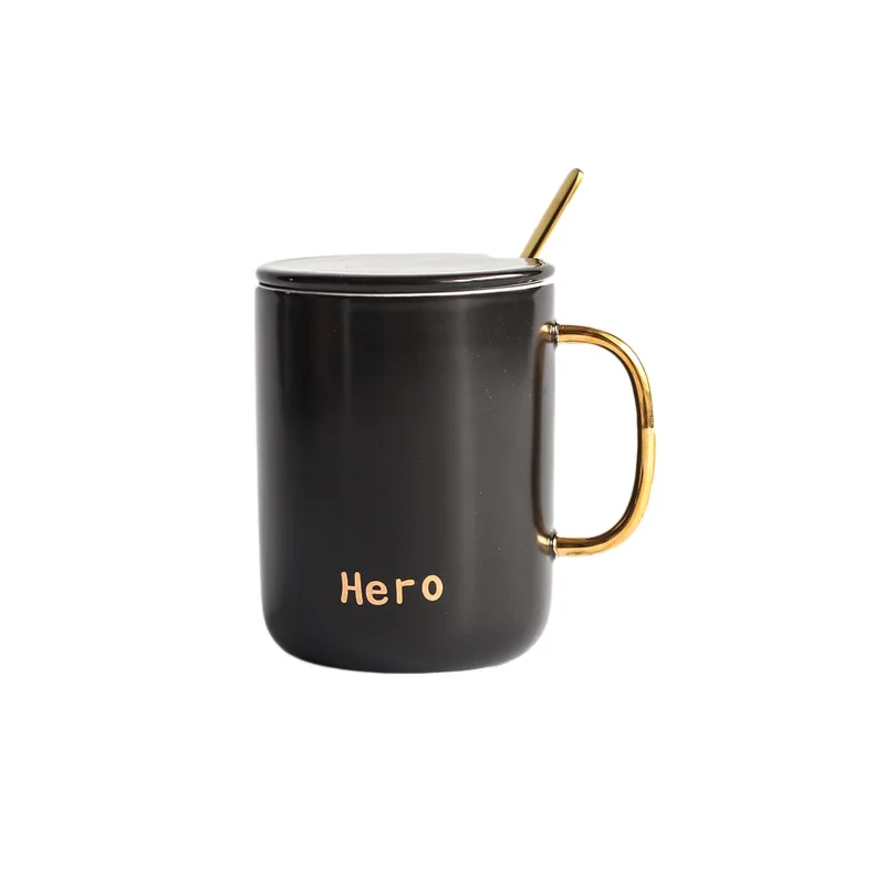 

Black Matt Ceramic Mug with Spoon Simple Gold Handle Coffee Cup High Grade Lovers Cup Coffee Cup Breakfast Cup Small Gift