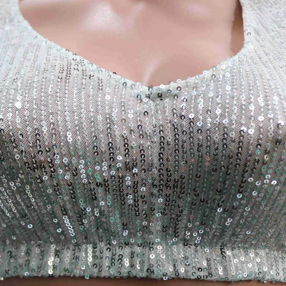 

Ladies 2pc Sequins Floor Length Pants Set Outfits Female Party Shining Lantern Sleeve Crop Top + Wide Leg Pants Set Club Street