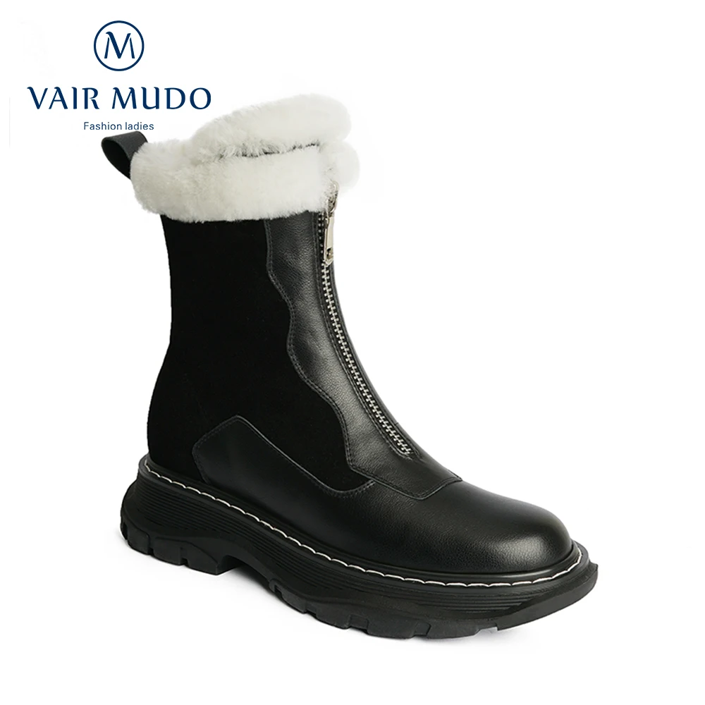 

VAIR MUDO Ankle Boots Shoes Thick Bottom Genuine Leather Elegant Platform Black Brown Warm Short Plush Boots Shoes FootweaDX215L