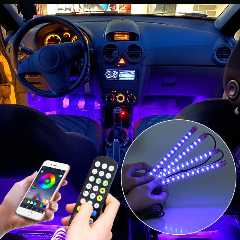 

Foot Ambient Light Backlight Music Control App RGB Auto Interior Decorative Atmosphere Lights With USB Cigarette Lighter