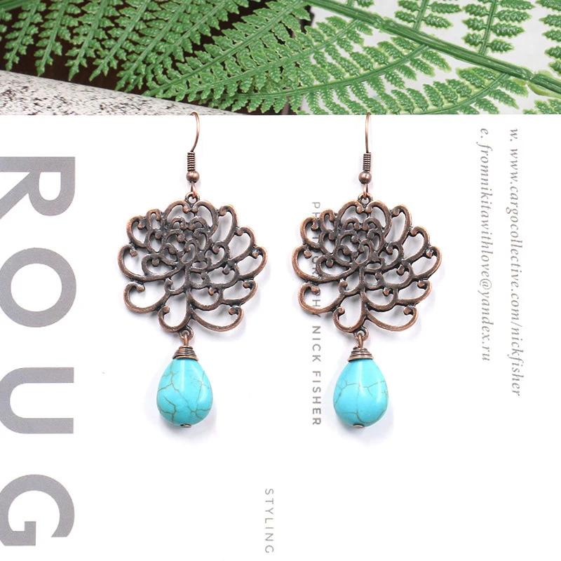 Женские серьги в этническом стиле CARTER LISA капли из красной меди с полыми цветами и