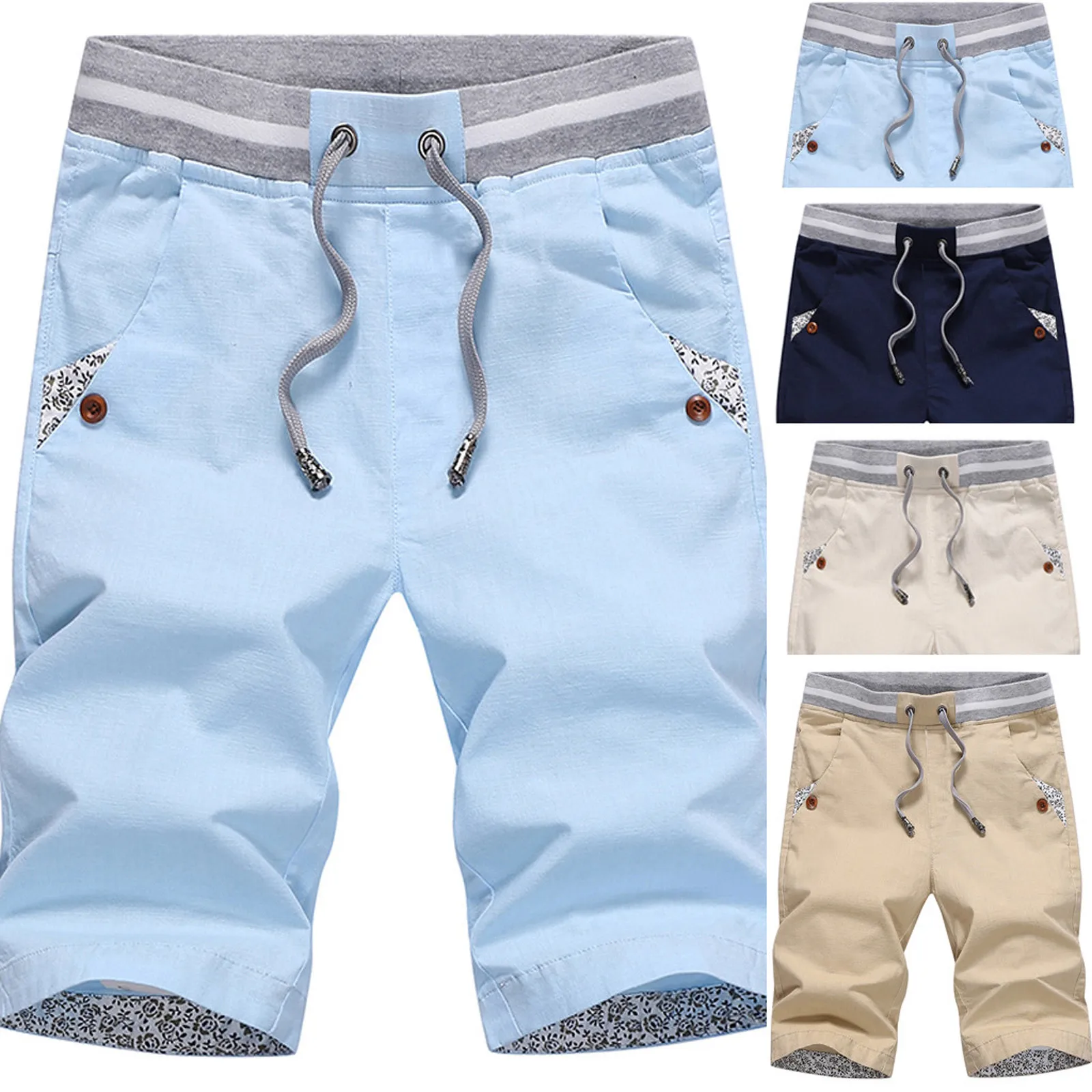 

Fashion Men's Summer Casual High Waist Cotton Baggy Shorts Drawstring Breathable Loose Pure Colors Beach Shorts Bermudas#g3