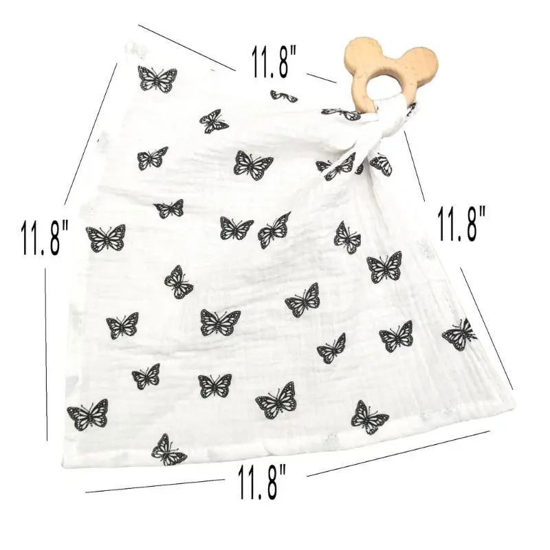 

Baby Bibs Cotton With Wooden Teether Rodent Animals Newborn Soft Triangle Towel