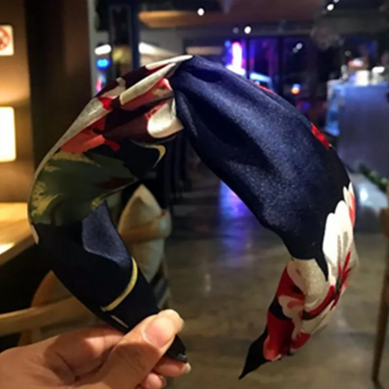 

Women Boho Hairband Flower Print Holiday Headband Ladies Party Show Headdress Hairband Adults Wide Print Cross Head Band