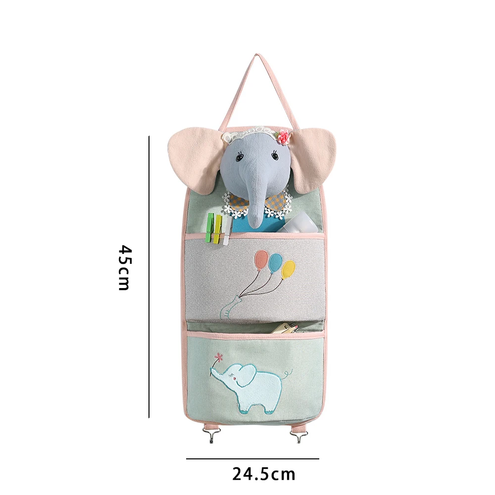 cotton linen organize hanging bags wall mounted home study bathroom kitchen storage bag cartoon multilayer baby elephant set free global shipping