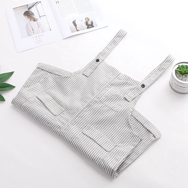 

Vintage Striped Overalls Korean Style Fashion High Waist Jumpsuit Womens Rompers Mori Girl College Cargo Shorts Loose Playsuits
