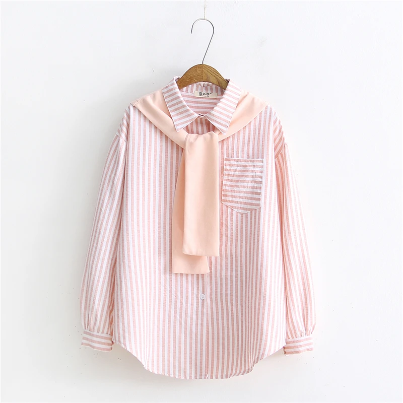 Korean Fashion Casual Shirts Ladies Sailor Collar Button Down Womens Tops and Blouses 2020 Vintage Striped Long Sleeve Blouse