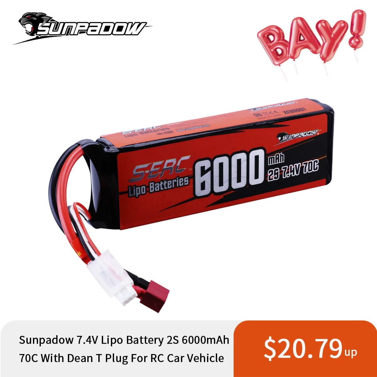 Аккумулятор Lipo Sunpadow 2S 7 4 В 6000 мАч 70C мягкий комплект с T образной вилкой Deans для