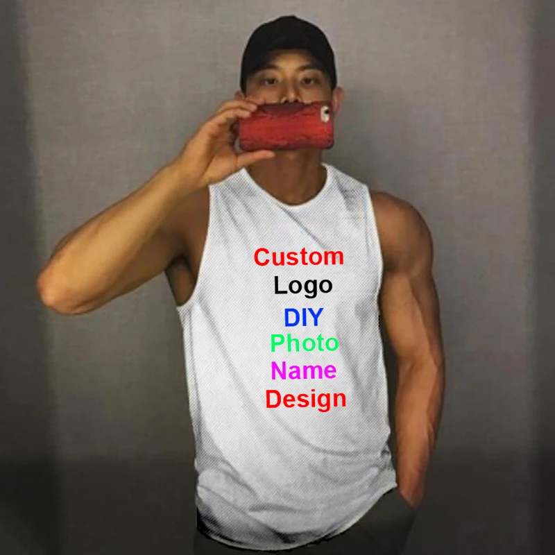 

Customized Logo Running Vest Gym Clothing Mesh Quick Dry Fitness Tank Top Men Bodybuilding Singlets Workout Sleeveless Shirt