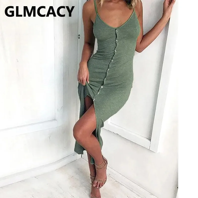 Женское платье с разрезом однотонное на бретельках спагетти шикарные платья для