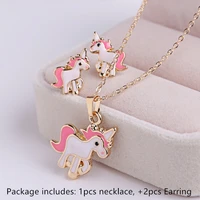 aprilwell cute pink unicorn pendant necklace and earrings for women 2021 trend funny chains y2k jewelry sets e girl accessories