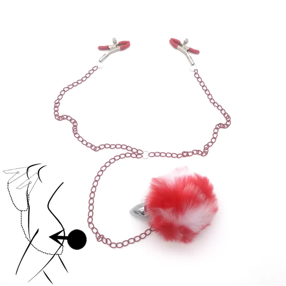 Зажимы для сосков женщин лисий хвост Анальная пробка секс раб зажимы груди БДСМ