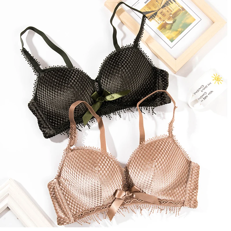 Черный толстый бюстгальтер в японском стиле трусики без косточек беспроводное