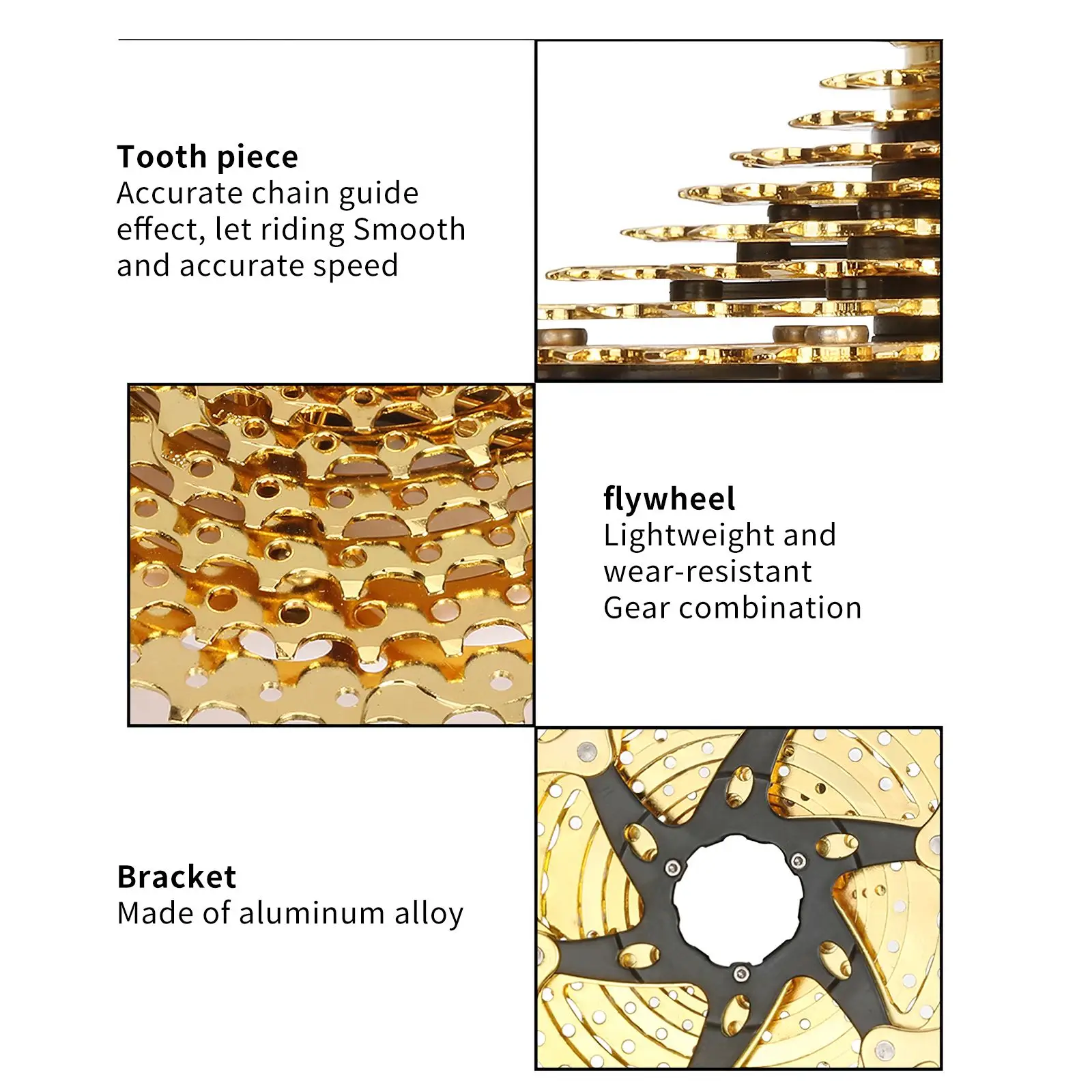 

Bicycle Cassette11-42T Chrome-Molybdenum Steel Mountain Bike Durable Hollow Design Golden Parts Cycling Accessories