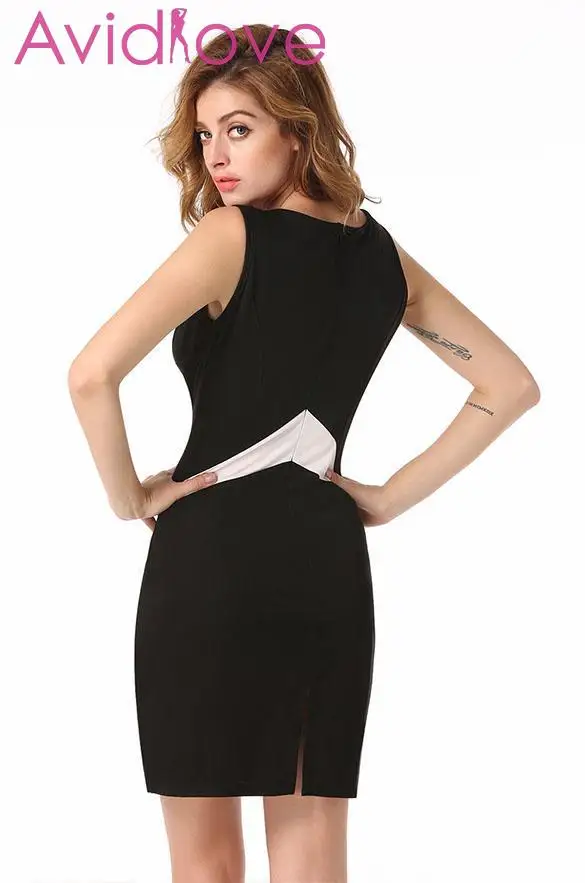 Finejo Stylish Ladies Women Sexy Keyhole Sleeveless Patchwork Slim Casual Mini Dress | Женская одежда