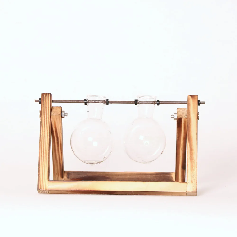 Винтажная прозрачная ваза для гидропонных растений Классическая деревянная