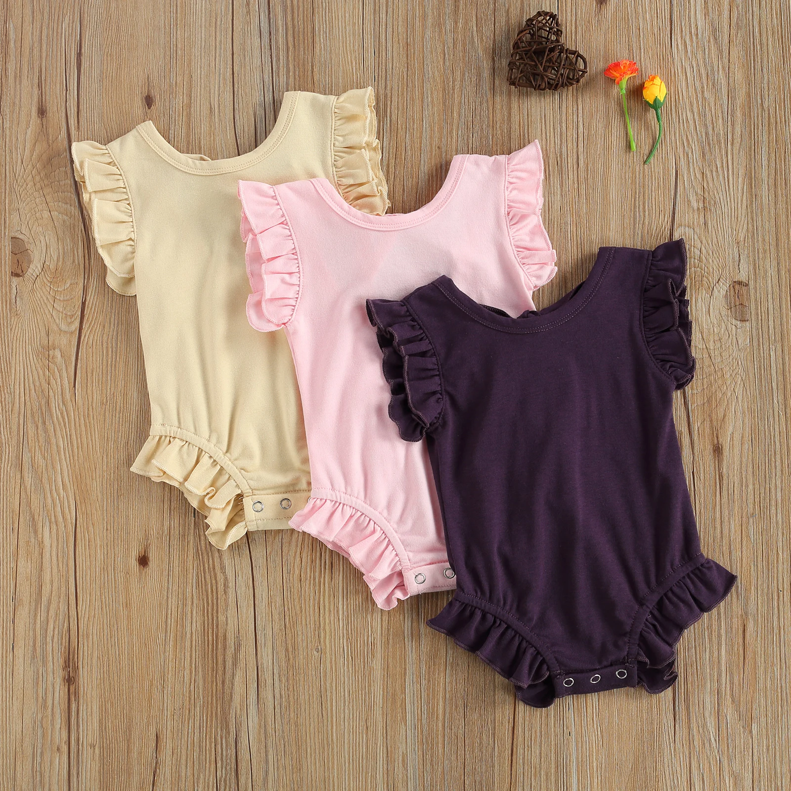 

Милый комбинезон для новорожденных девочек с круглым вырезом и рукавами-фонариками, комбинезон с оборками, летняя повседневная одежда для ...