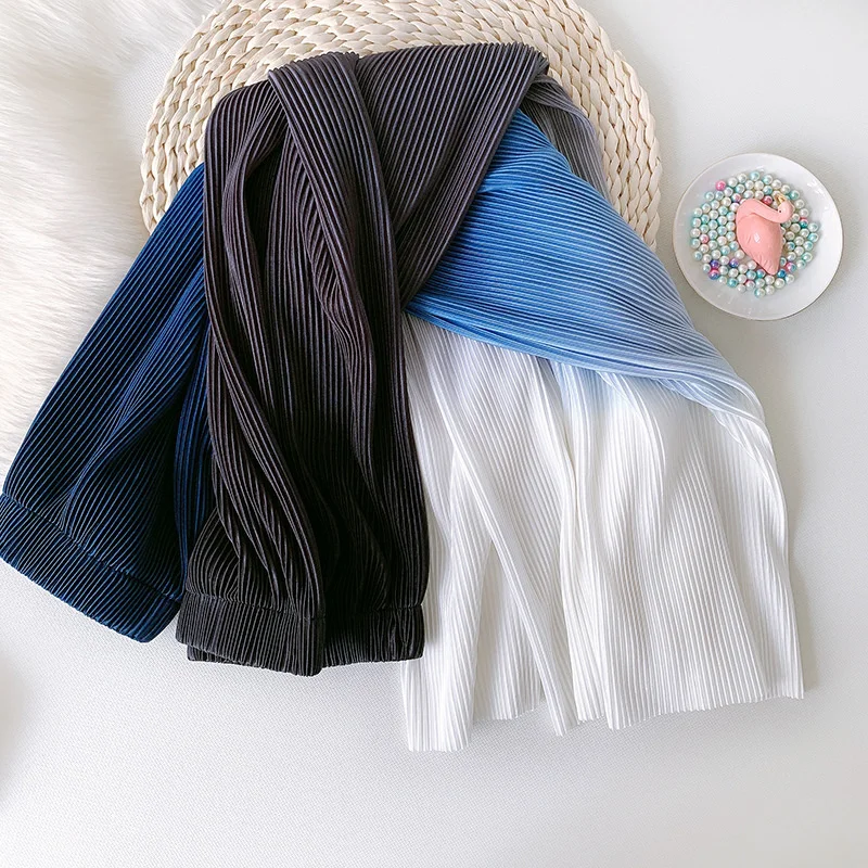 

2021 Women Summer Gradient Color Pants Stretch High Waist Pleated Wide Leg Pants Female Trousers Women Ankle Length Pants