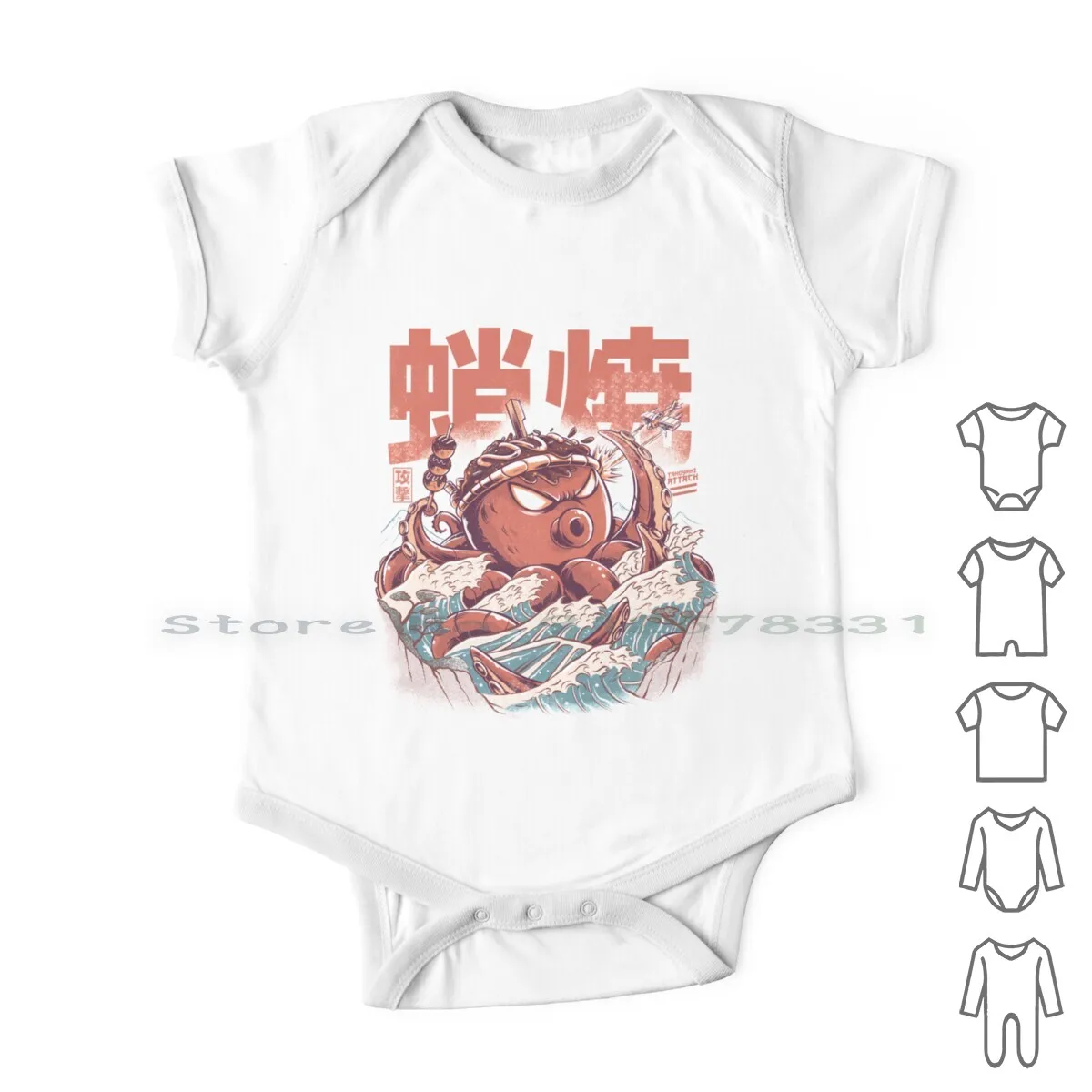 

Takoyaki атака новорожденных детей одежда комбинезоны хлопковые комбинезоны Монстры такояки большая волна канагава Винтаж Kaiju японский