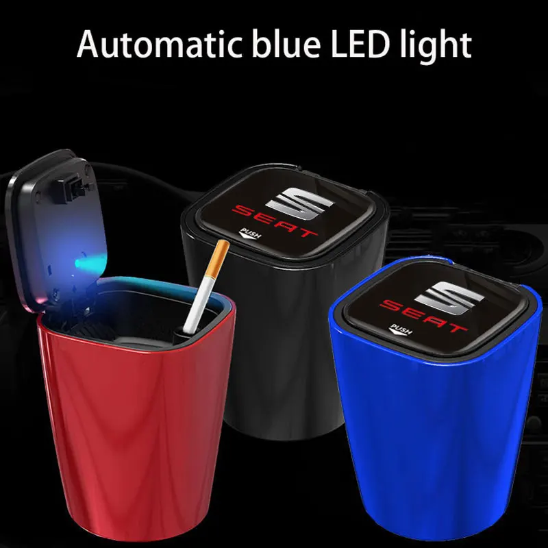 

Car Ashtray Metal Liner Windproof Bag With Blue LED Light Smoking Portable Chimney For Seat leon Fr mk2 mk3 lbiza Altea