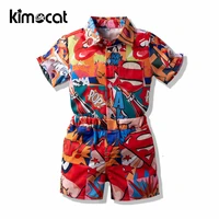 kimocat fashion toddler baby kid boy 2pcs outifit set short t shirtshort solid pants gentelman clothes set graffiti print