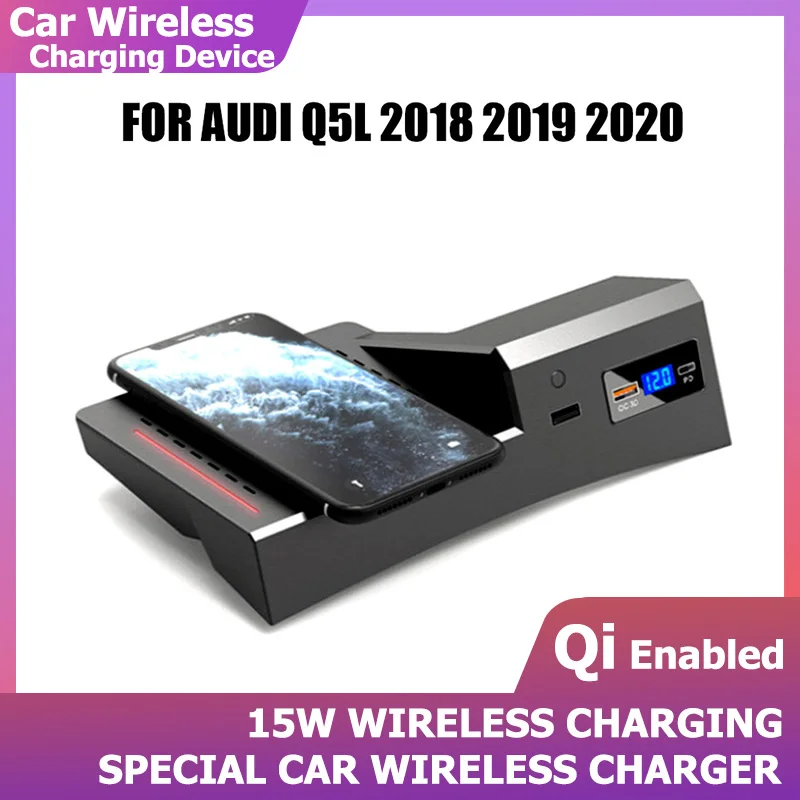 Qi 15W Car Wireless Charging USB For Audi Q5L 2018 2019 2020 Fast Phone Charging Plate Cigarette Lighter Accessories Car Charger