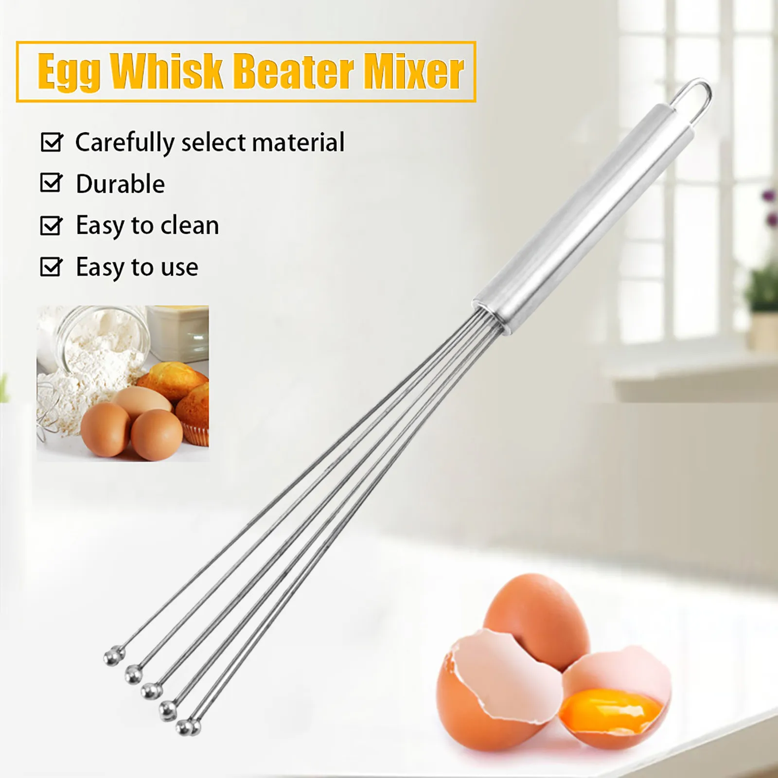 

Stainless steel beads Manual Egg Beater Mixer Mini Kitchen Egg Whisk Bake Tool Egg Agitator Matel Eco-Friendly Egg Mixer