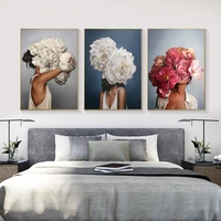 portrait art canvas paintings on the wall art canvas prints wall art women with flowers pictures for living room cuadros decor