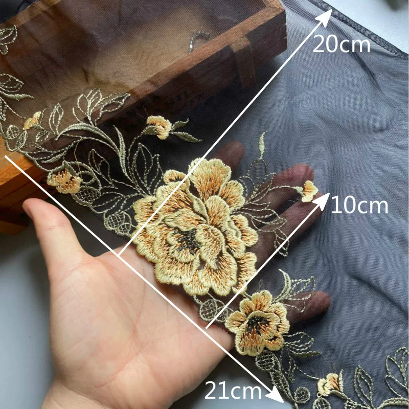 2 ярда/лот 20 см розовый черный флуоресцентный синий цветочный вышивка высокое