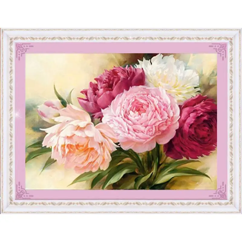 

5D Full Diamonds Peony Flowers Embroidery Cross Stitch Kits Household Handmand DIY Decoration Crafts Material Package 40*30cm