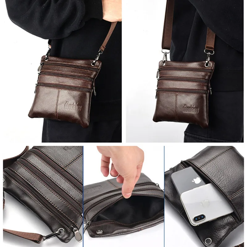 

New Men's Leather Waist Bag Multi-function Mobile Phone Bag Head Layer Cowhide Body Bag Male Chest Bag Shoulder Bag