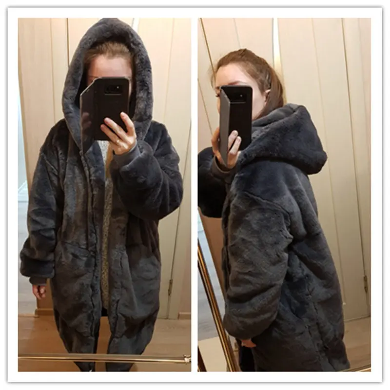 Faux Fur Coat Women 2019 Casual Hoodies Furry Thick Warm Long Faux Rabbit Fur Jacket Loose Winter Coat Women casaco feminin