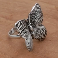 popular simple ancient silver color butterfly insect female metal ring for women party jewelry accessories size 5 12