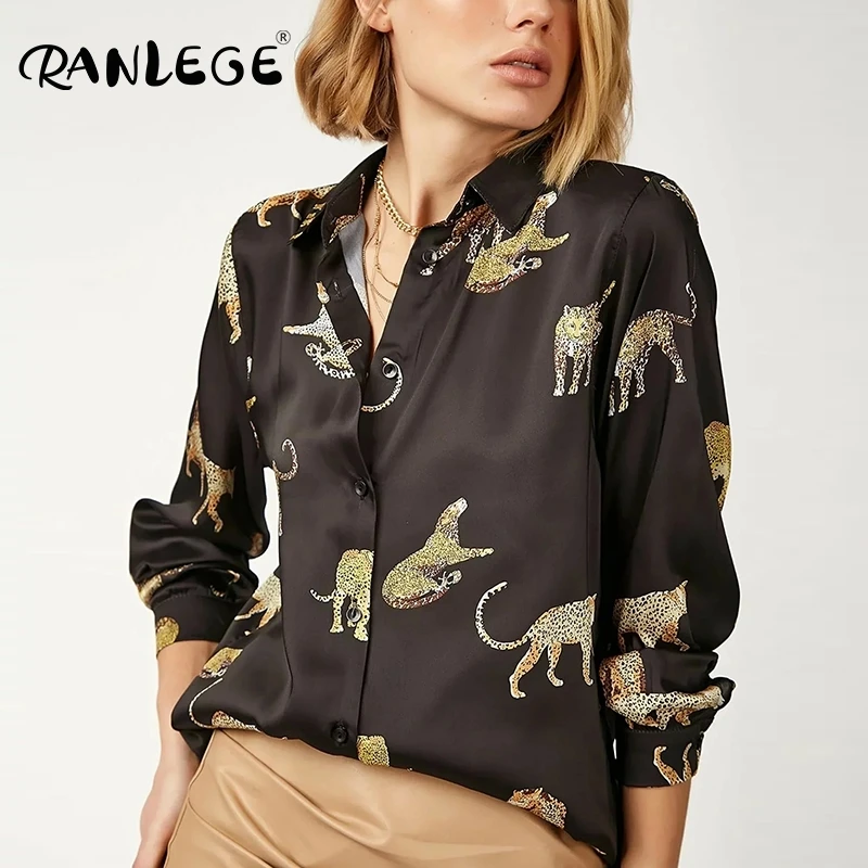 RANLEGE женские блузки с длинным рукавом и отложным воротником повседневные топы