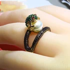 Милое женское маленькое Золотое кольцо в виде лягушки с фианитами уникальный стиль Искусственный жемчуг забавное обещание свадебные кольца для женщин ювелирные изделия в стиле бохо