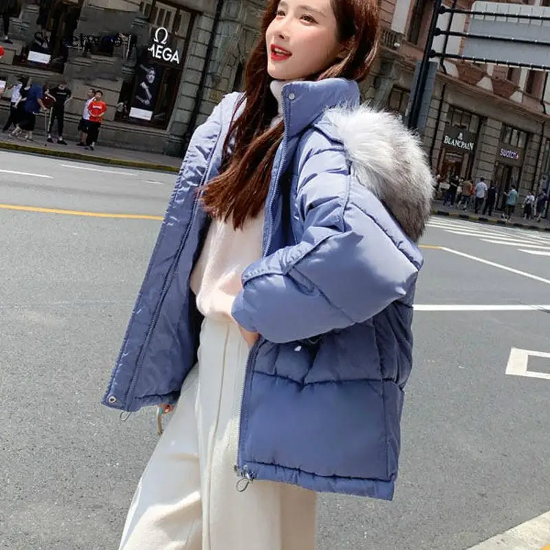Women Winter Jacket Parkas Big Fur Collar Hooded Coat 2020 New Causal Long Sleeve Thicken Loose Female Solid Parkas Coat